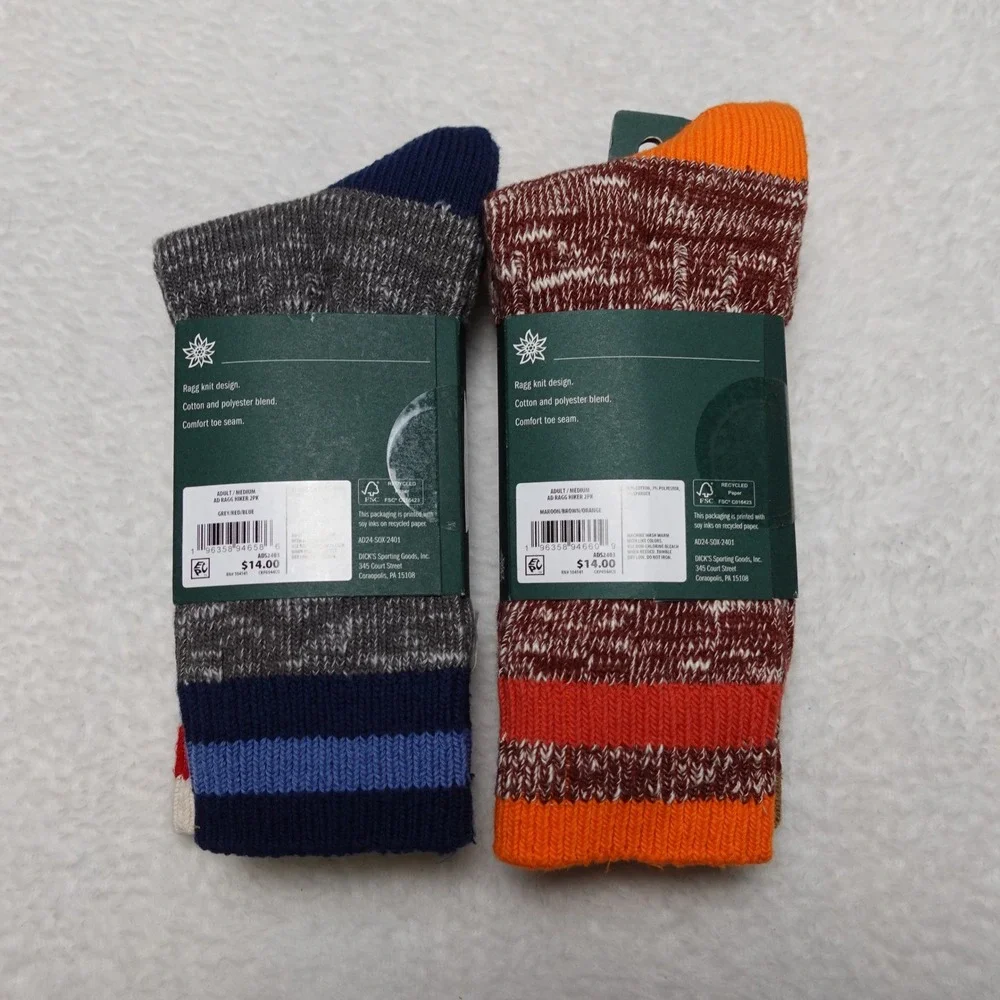 APCK OF 2 Alpine Design Ragg Hiker Socks Adult Medium Multicolor Crew Cut NEW